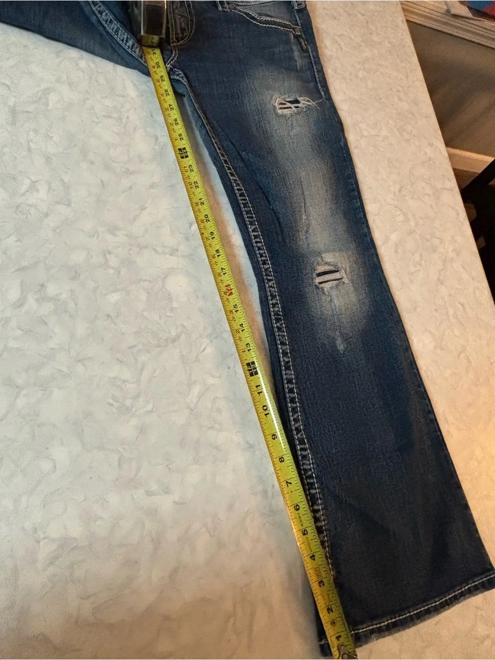 Silver Jeans Co Pioneer Men 34x31 Distressed Bootcut Thick Stitch Blue Denim Y2K